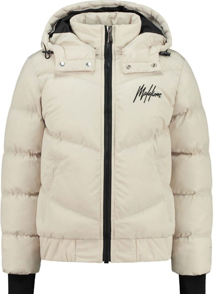 Kids Malelions Jassen | Malelions Junior Diagonal Brand Puffer Beige