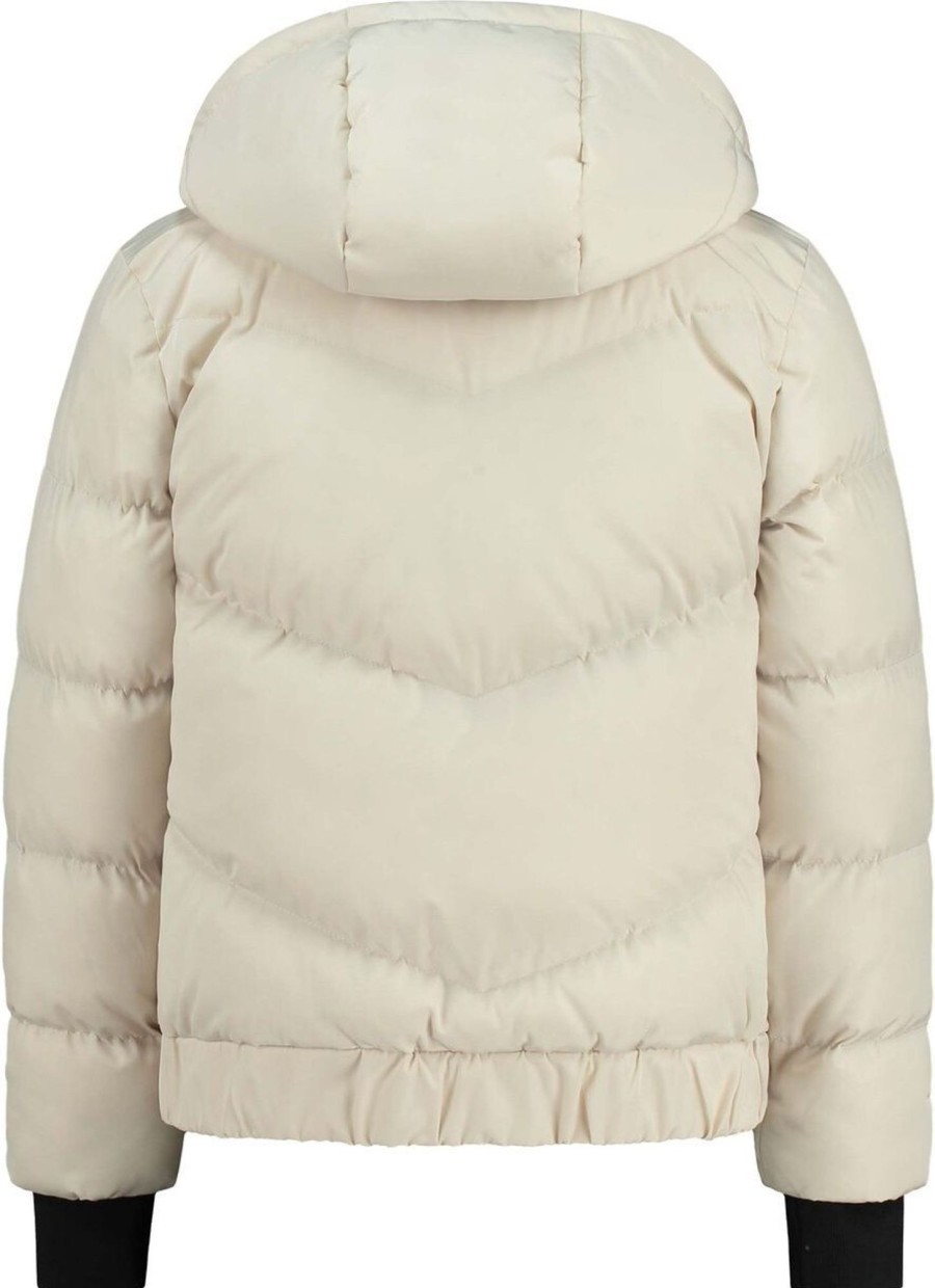 Kids Malelions Jassen | Malelions Junior Diagonal Brand Puffer Beige