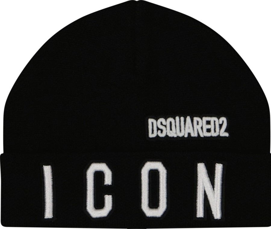 Kids Dsquared2 Accessoires | Dsquared2 Dsquared2 Baby Unisex Muts Zwart Zwart