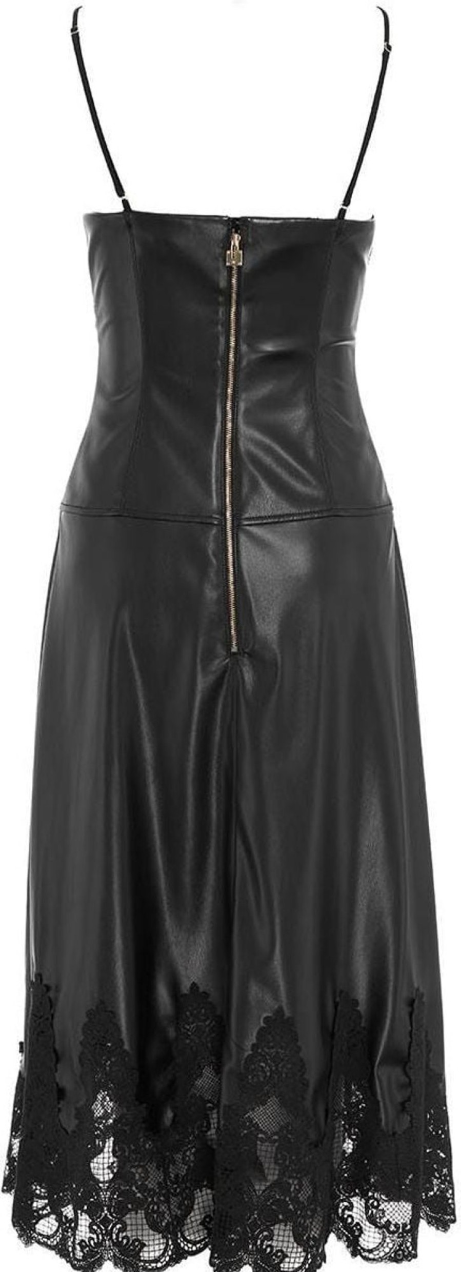 Dames Elisabetta Franchi | Elisabetta Franchi Midi Dress In Eco Leather Zwart