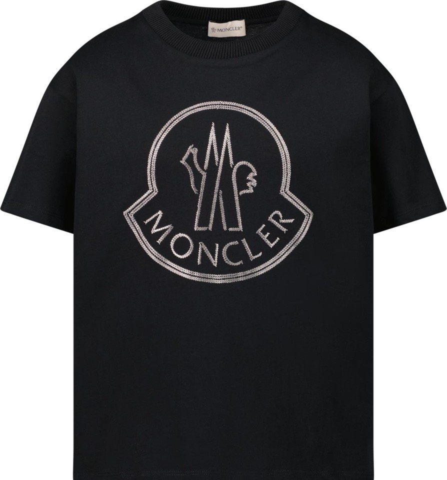 Kids Moncler Tops | Moncler Moncler Kinder Meisjes T-Shirt Zwart Zwart