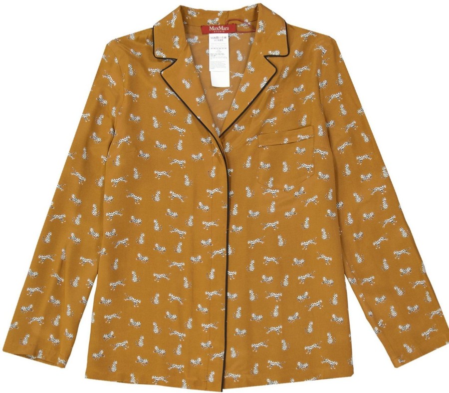 Dames Max Mara | Max Mara Max Mara Studio Printed Silk Shirt Bruin