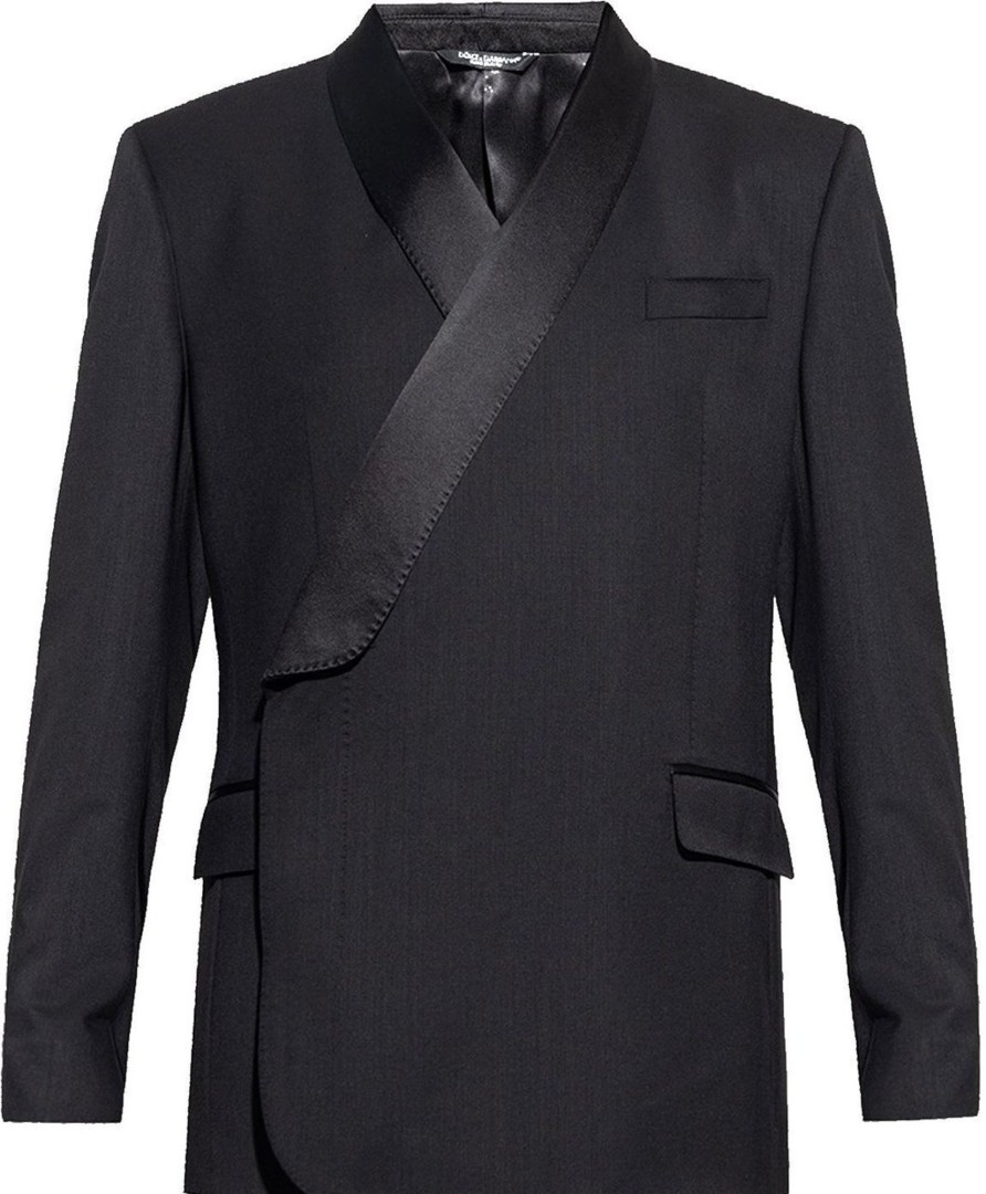 Heren Dolce & Gabbana | Dolce & Gabbana Dolce & Gabbana Wool And Silk Blend Blazer Zwart