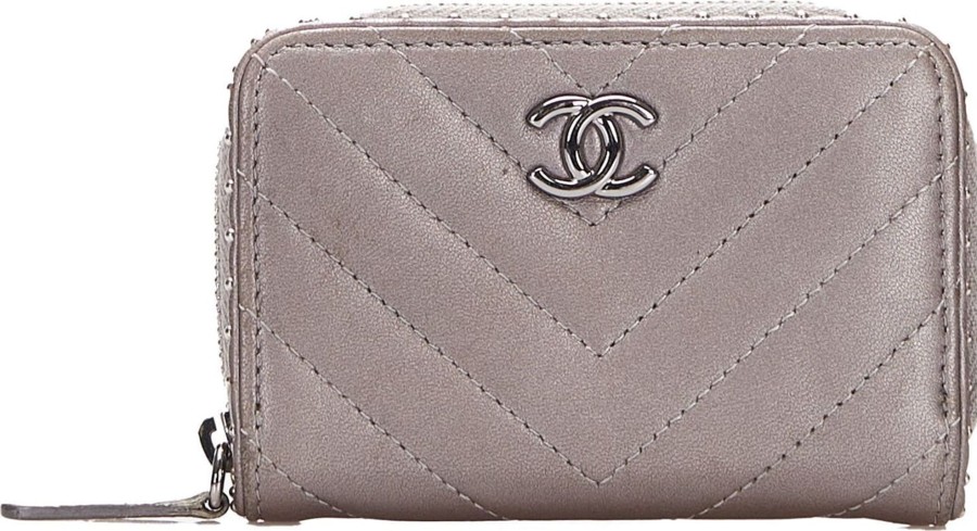 Dames Chanel | Chanel Chevron Coin Pouch Grijs