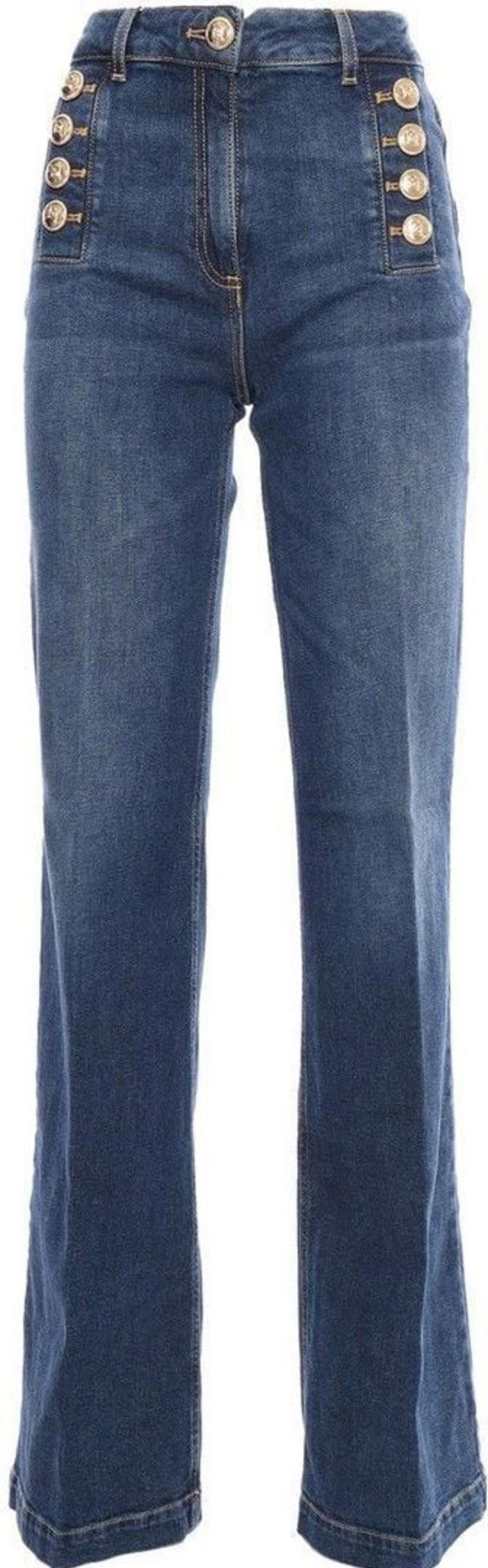 Dames Elisabetta Franchi | Elisabetta Franchi Blue Flare Jeans With Buttons Blue Blauw