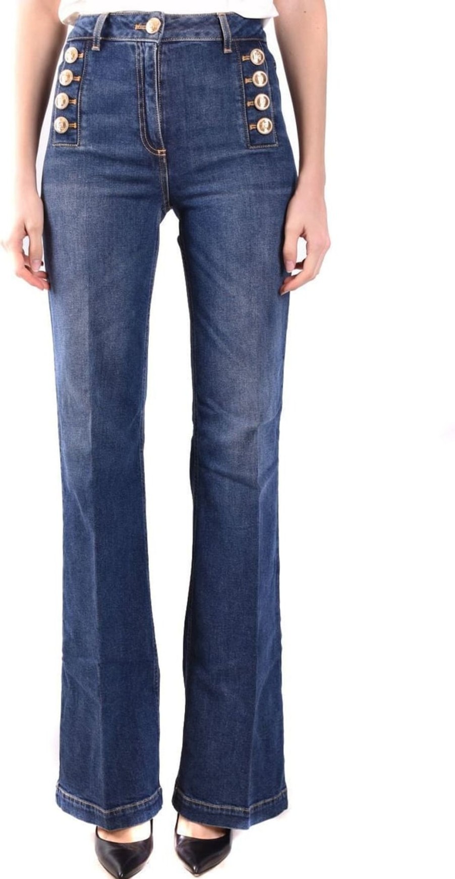 Dames Elisabetta Franchi | Elisabetta Franchi Blue Flare Jeans With Buttons Blue Blauw