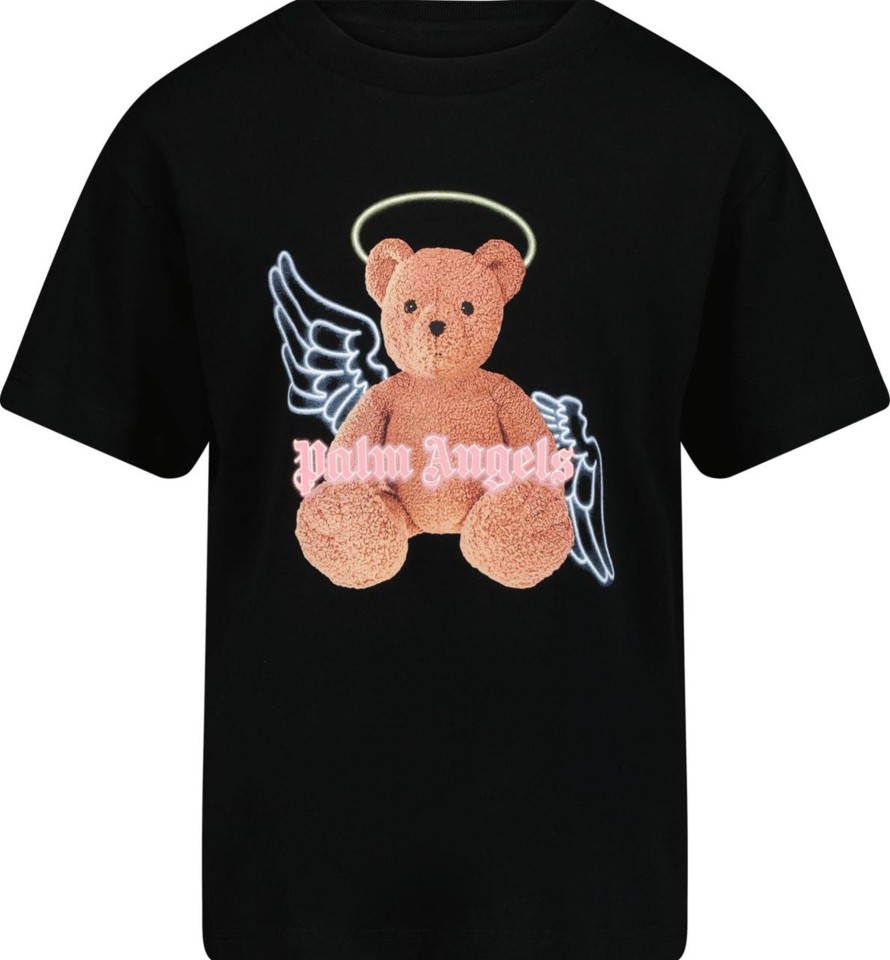 Kids Palm Angels Tops | Palm Angels Palm Angels Kinder Meisjes T-Shirt Zwart Zwart