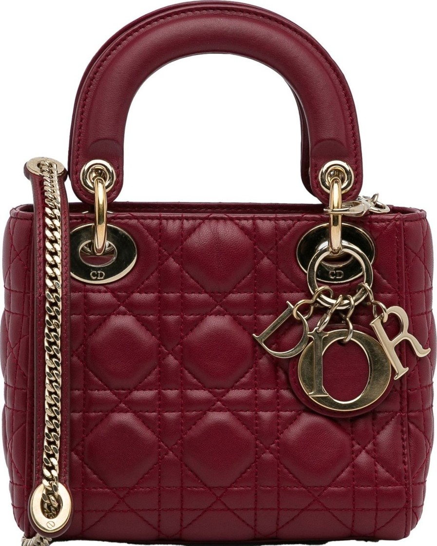 Dames Dior | Dior Mini Lambskin Cannage Lady Dior Rood