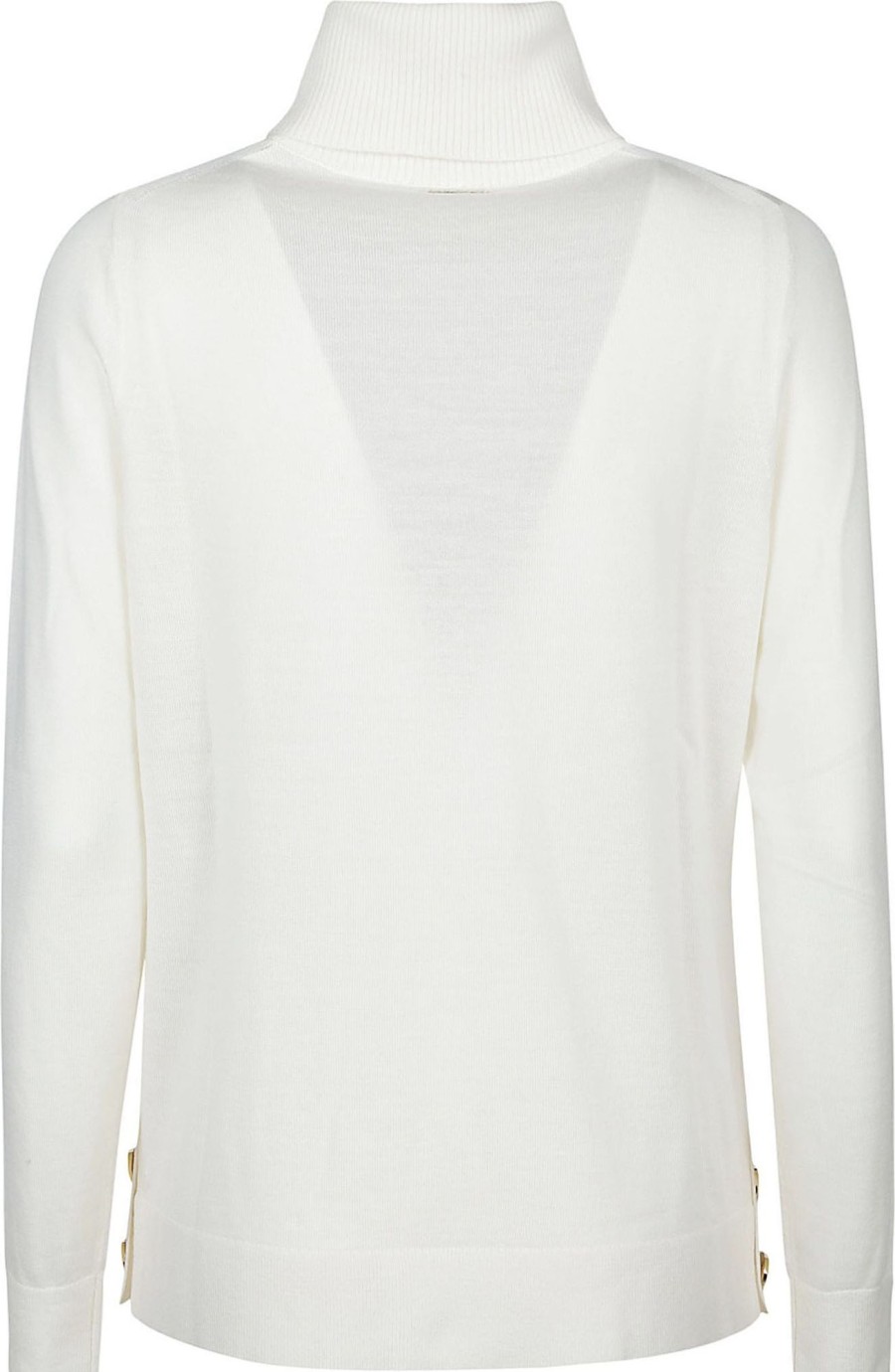 Dames Michael Kors | Michael Kors Merino Button Slit Turtleneck Sweater White Wit