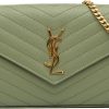 Dames Saint Laurent | Saint Laurent Grain De Poudre Cassandre Envelope Wallet On Chain Groen