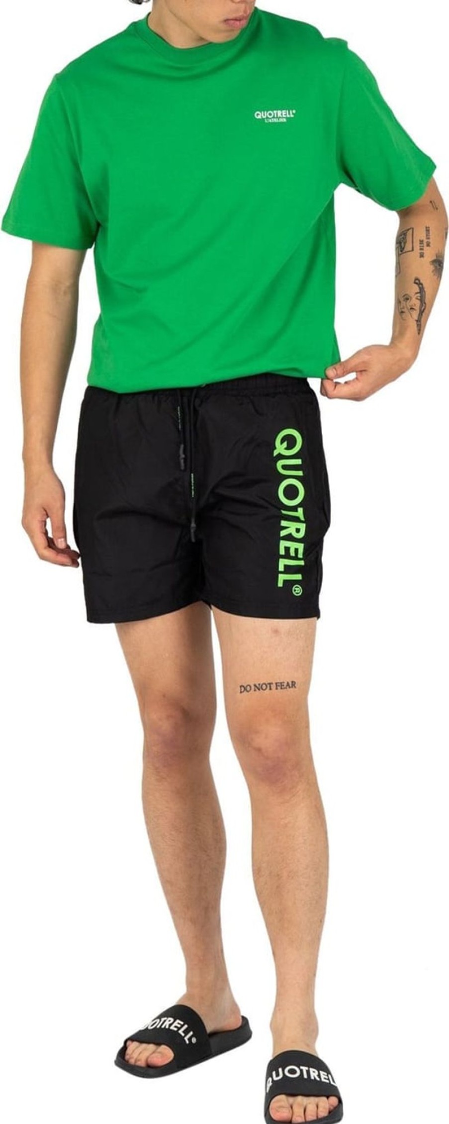 Heren Quotrell | Quotrell Maui Swimshorts | Black/Neon Green Zwart