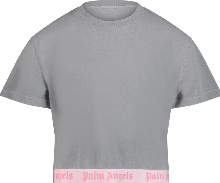 Kids Palm Angels Tops | Palm Angels Palm Angels Kinder Meisjes T-Shirt Donker Grijs Grijs