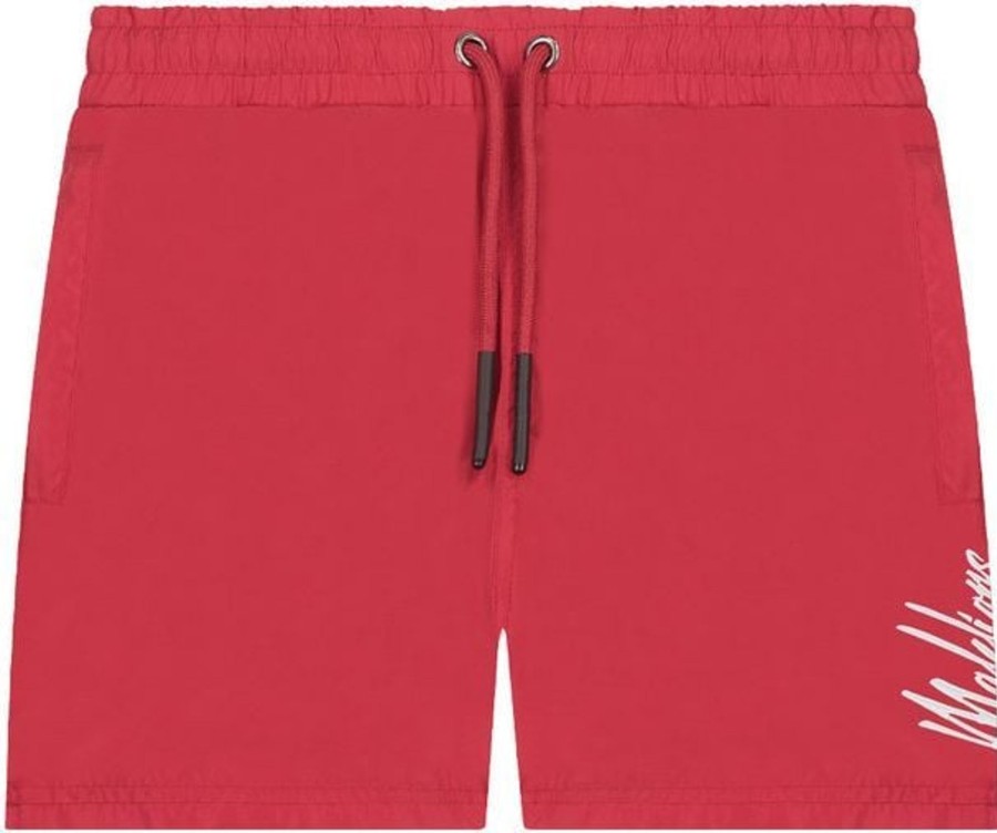 Kids Malelions Shorts | Malelions Signature Swimshort - Red/White Rood