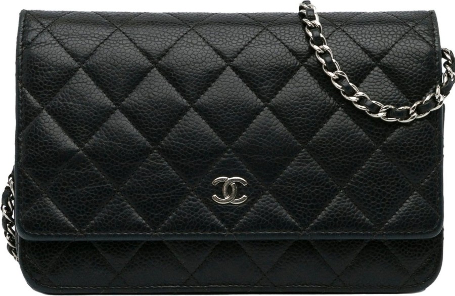 Dames Chanel | Chanel Cc Caviar Wallet On Chain Zwart