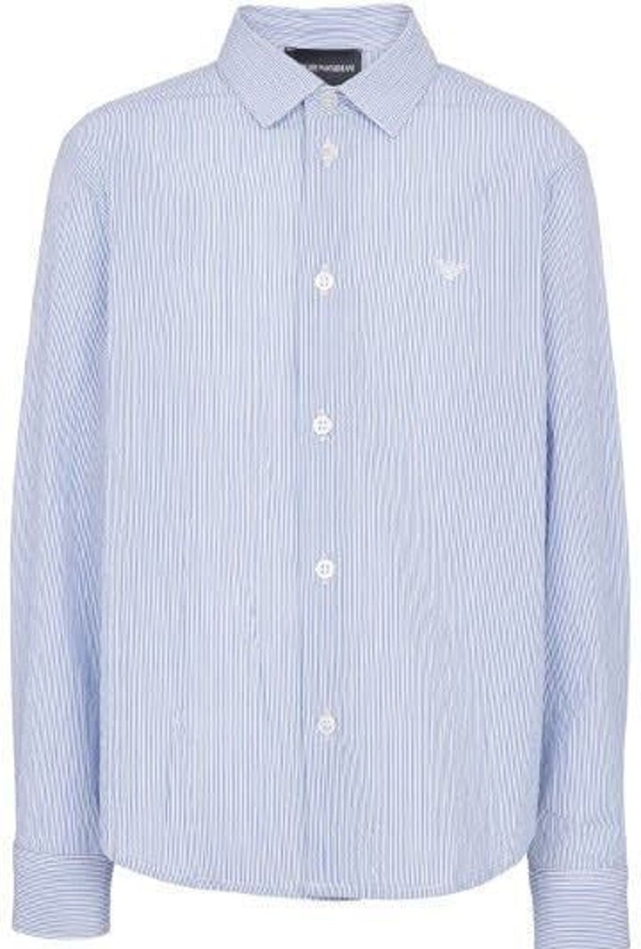 Kids Emporio Armani Overhemden | Emporio Armani Camicia Lino Rigato Male Blauw