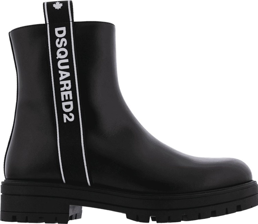 Kids Dsquared2 Laarzen | Dsquared2 Ankle Boot Zip Logo Zwart