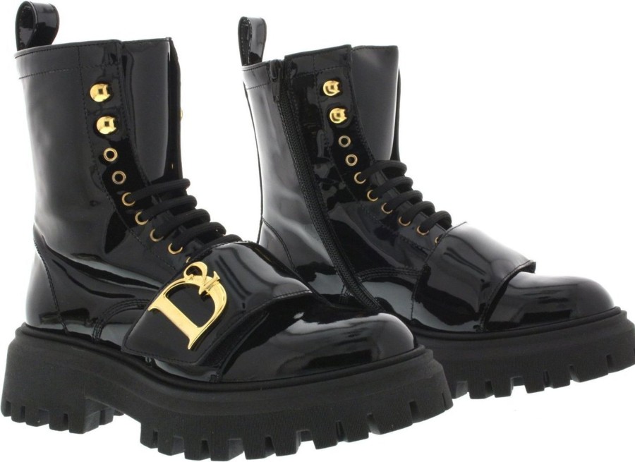 Dames Dsquared2 | Dsquared2 Veterboots - Piuma Nero Zwart Zwart