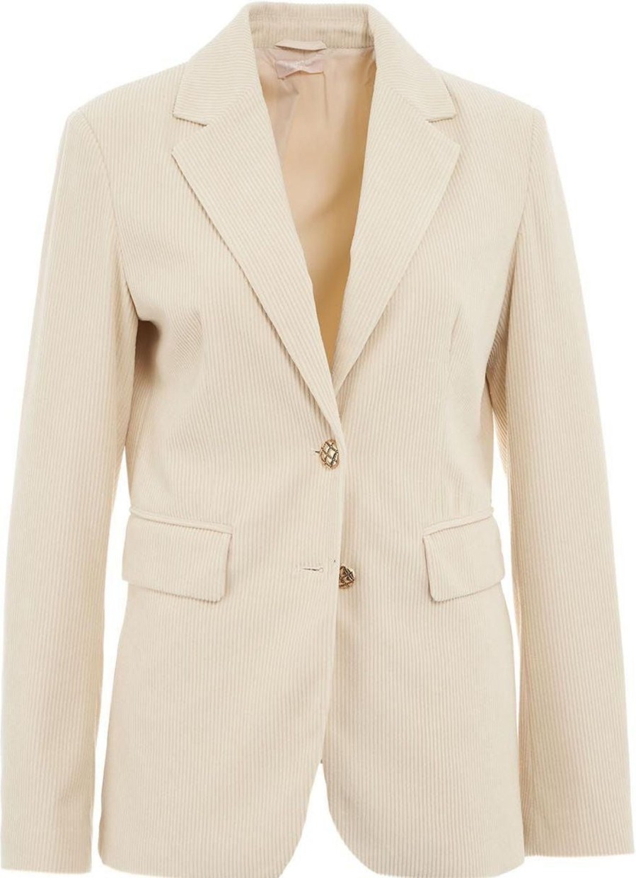 Dames Liu Jo | Liu Jo Single Breasted Blazer In Corduroy Wit