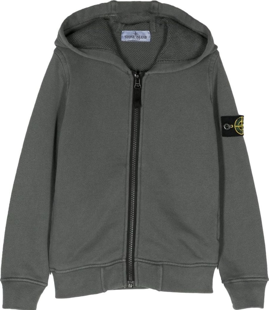 Kids Stone Island Truien | Stone Island Stone Island Sweater Zip Hood Diagonale Male Grijs