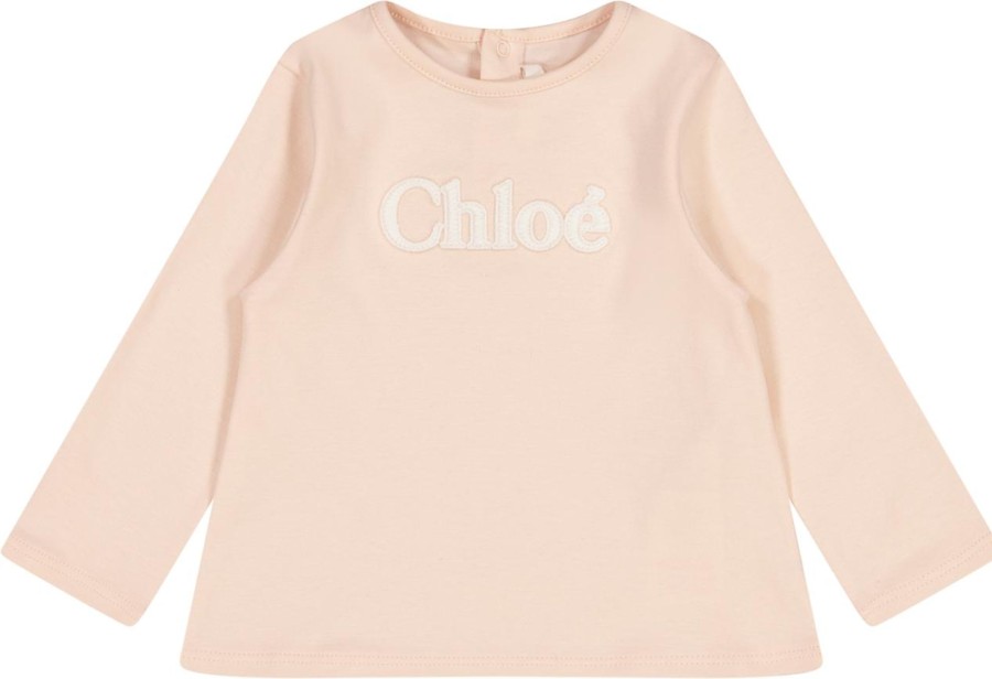 Kids Chloé Shirts | Chloe Chloe Baby Meisjes T-Shirt Off White Wit