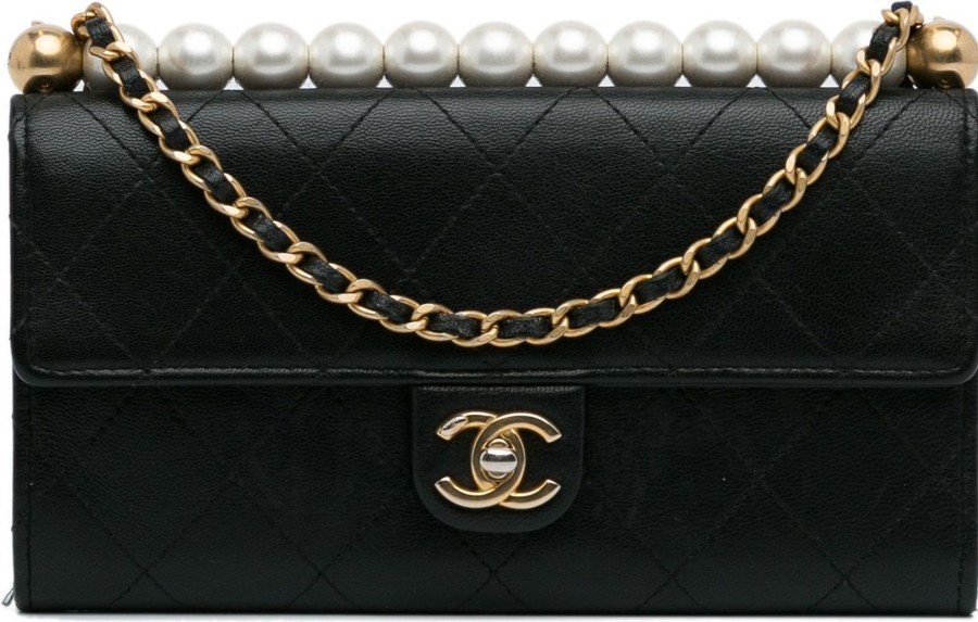 Dames Chanel | Chanel Chic Pearls Clutch With Chain Zwart