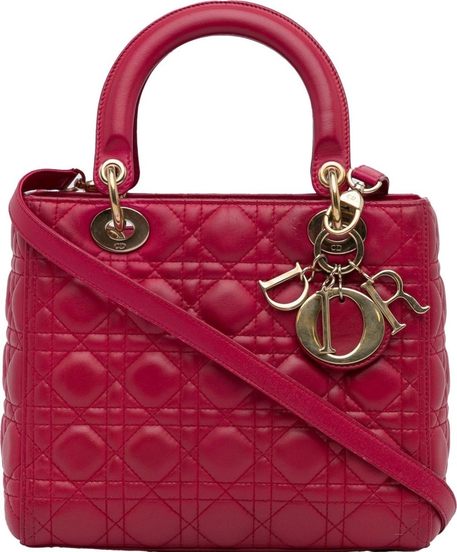 Dames Dior | Dior Medium Lambskin Cannage Lady Dior Rood