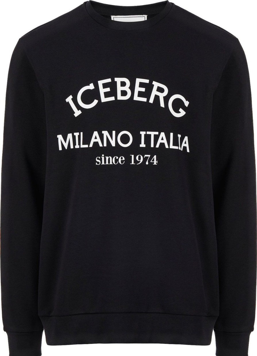 Heren Iceberg | Iceberg Sweater Milano Logo Black Zwart