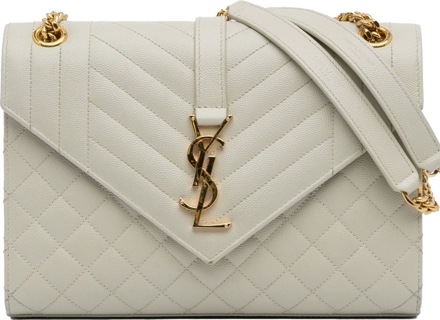 Dames Saint Laurent | Saint Laurent Medium Triquilt Monogram Envelope Bag Wit