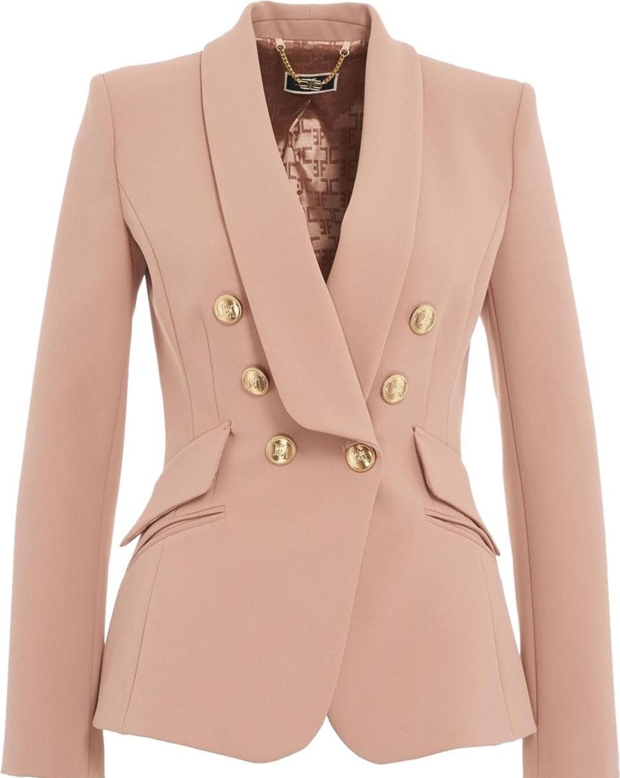 Dames Elisabetta Franchi | Elisabetta Franchi Double Breasted Blazer Beige