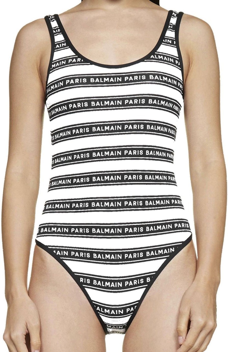 Dames Balmain | Balmain Balmain One-Piece Logo Swimsuit Wit