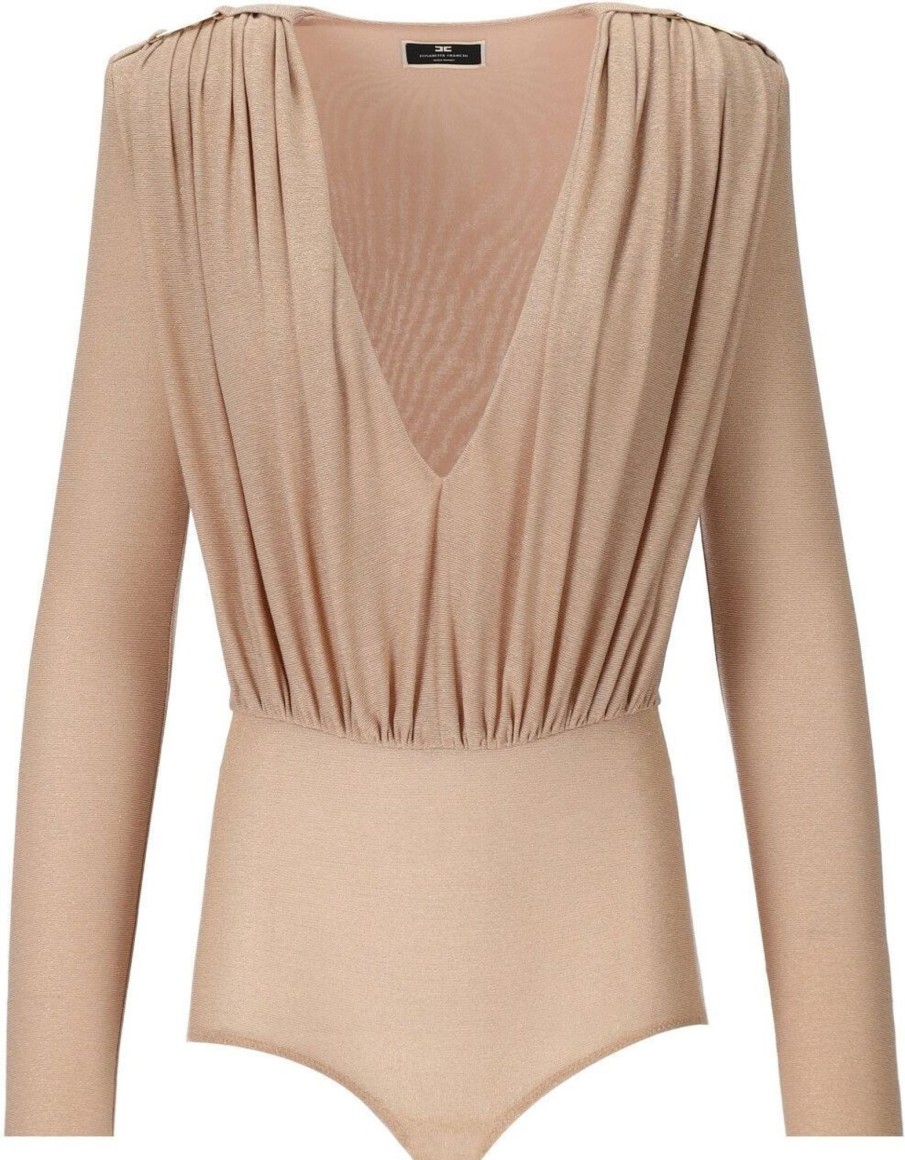 Heren Elisabetta Franchi | Elisabetta Franchi Nude Draped Bodysuit Beige Beige