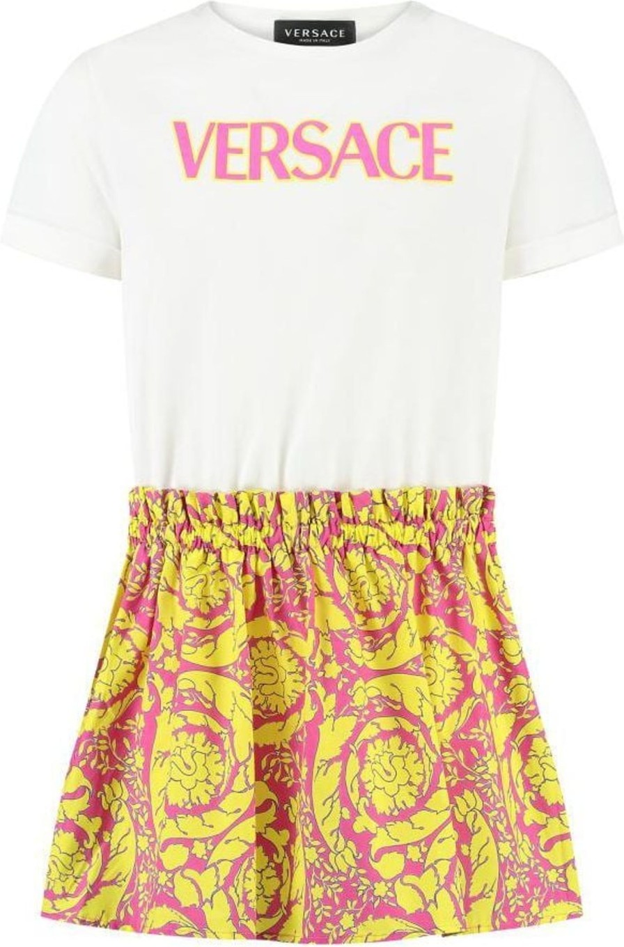 Kids Versace Jurken | Versace Dress Jersey + Barocco Silhouette Kids Pop. + Logo Print Wit