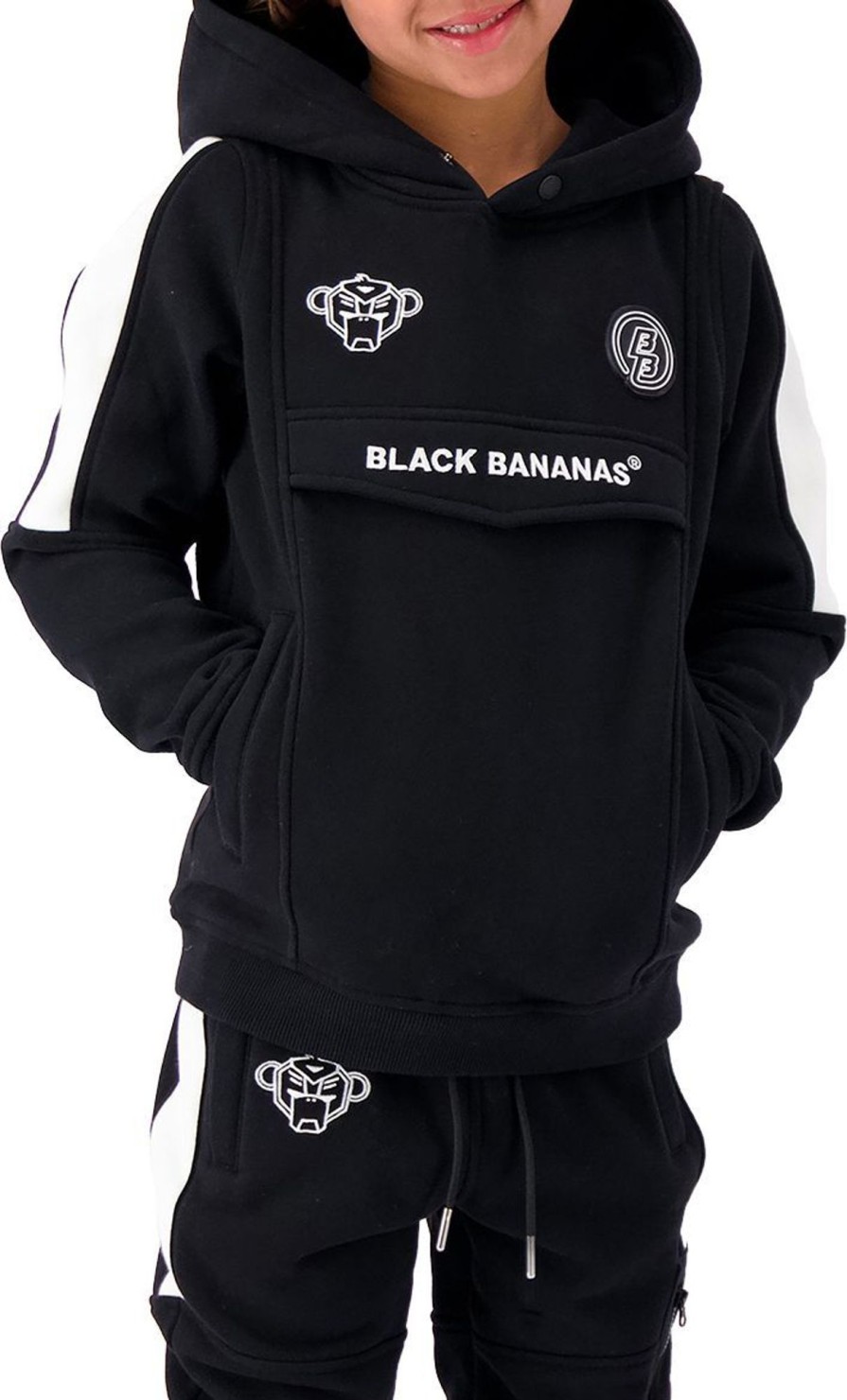 Kids Black Bananas Truien | Black Bananas Jr Anorak Stripe Hoody Zwart