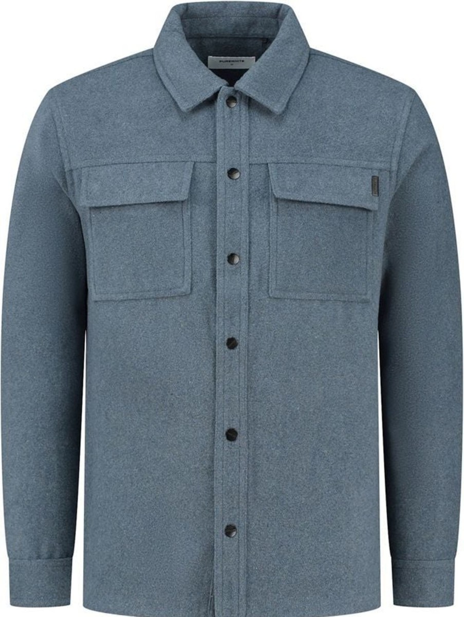 Heren Purewhite | Purewhite Wool Look Overshirt Blauw