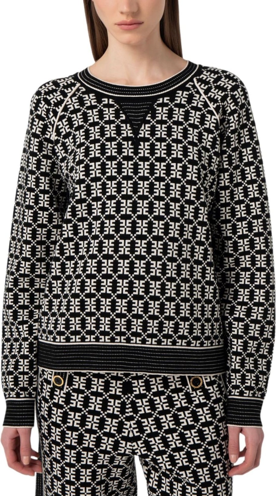 Dames Elisabetta Franchi | Elisabetta Franchi Sweat Maille Logo Noir E Zwart