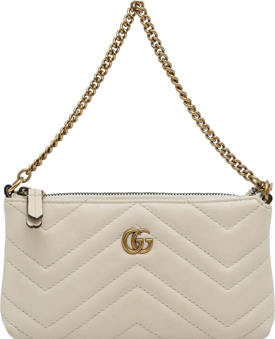 Dames Gucci | Gucci Mini Gg Marmont Chain Baguette Wit