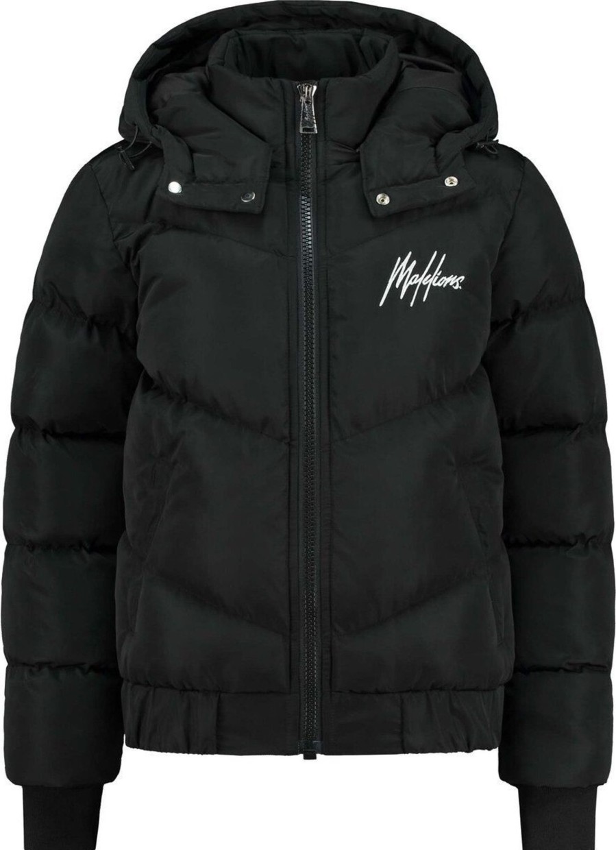 Kids Malelions Jassen | Malelions Junior Diagonal Brand Puffer Zwart