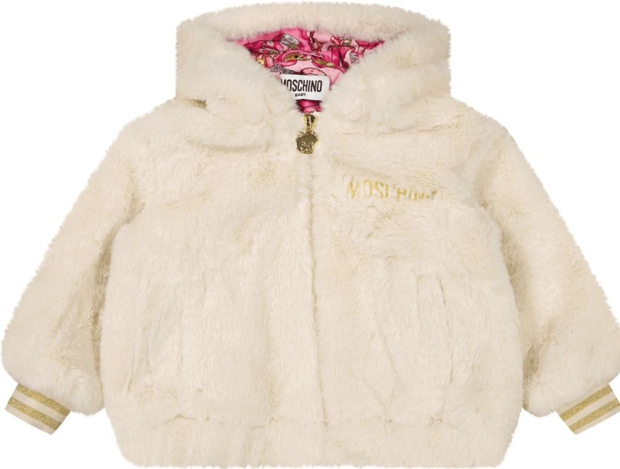 Kids Moschino Tassen | Moschino Moschino Baby Meisjes Jas Off White Wit