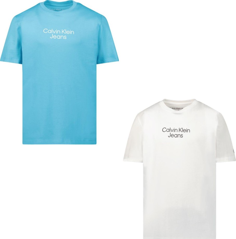 Kids Calvin Klein T-Shirts | Calvin Klein Calvin Klein Kinder Jongens T-Shirt Turquoise Blauw