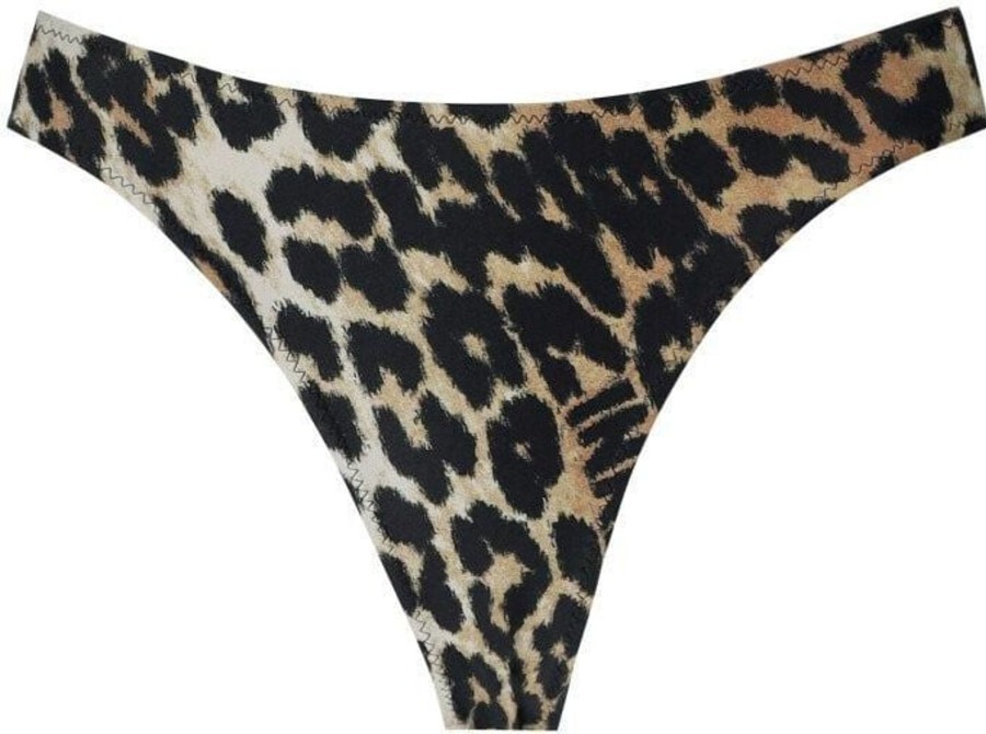 Dames Ganni | Ganni Leopard Print Cut-Out Bikini Bottom Brown Bruin