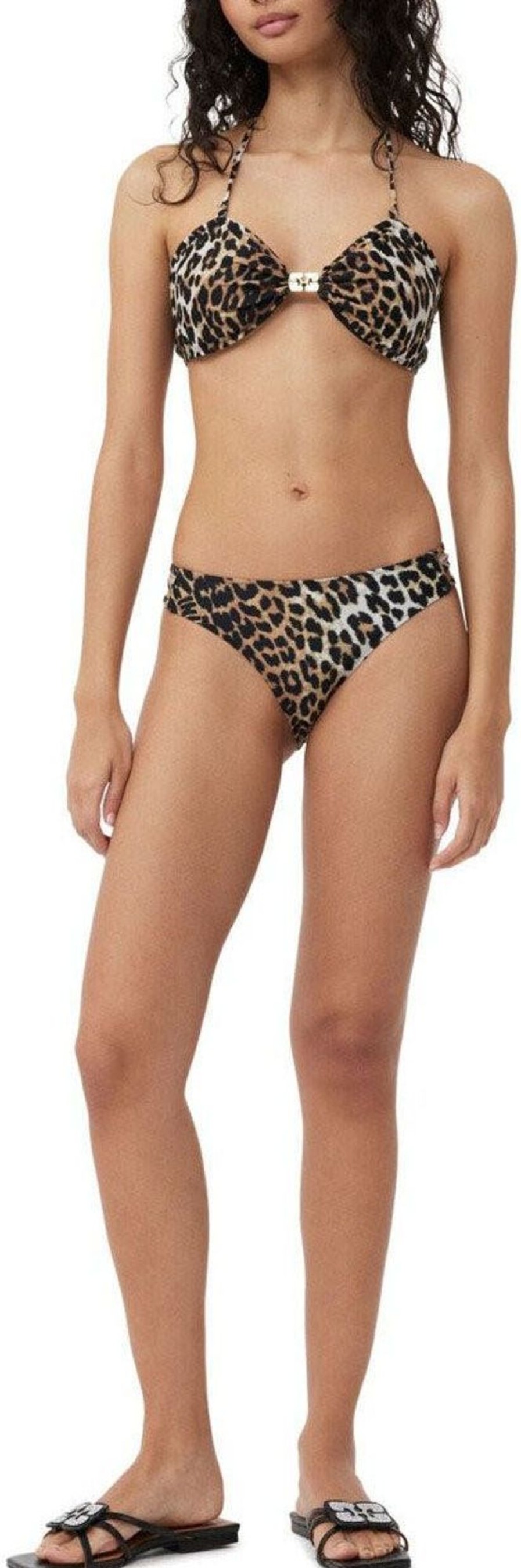 Dames Ganni | Ganni Leopard Print Cut-Out Bikini Bottom Brown Bruin