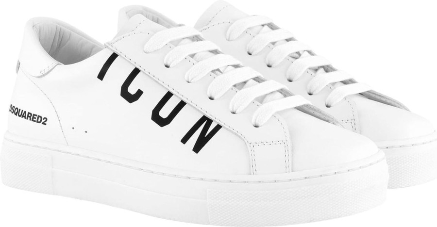 Kids Dsquared2 Schoenen | Dsquared2 Icon Sneakers Box Sole Lace Maxi Logo Print Wit