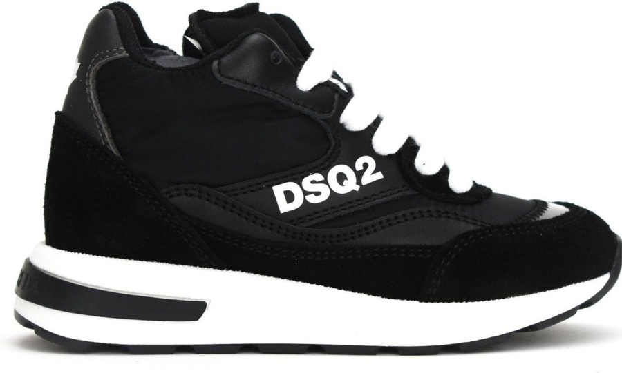 Kids Dsquared2 Sneakers | Dsquared2 Hi Top Dsq2 Runner Zwart Zwart