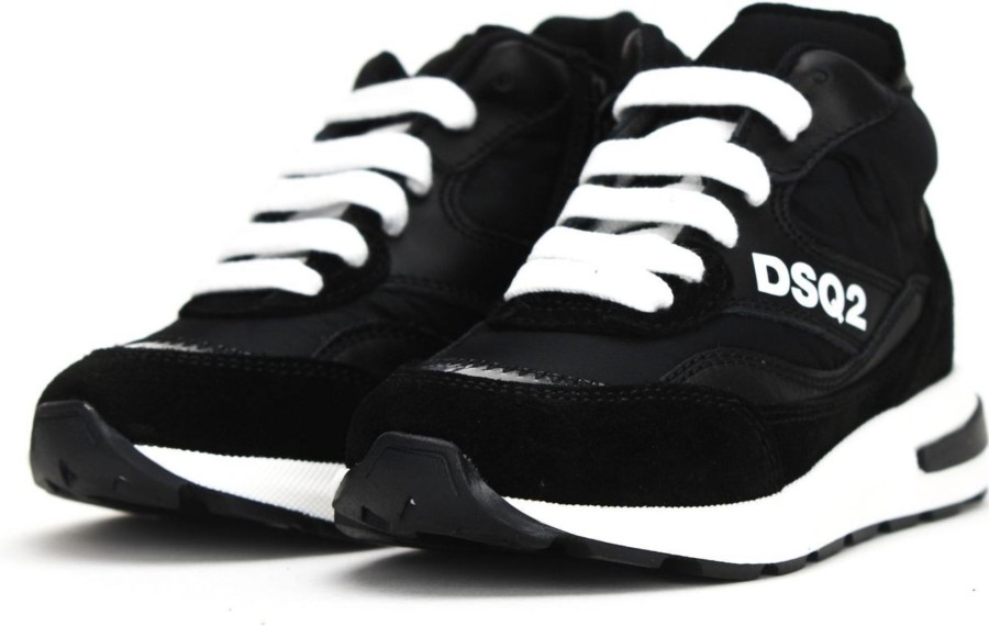 Kids Dsquared2 Sneakers | Dsquared2 Hi Top Dsq2 Runner Zwart Zwart