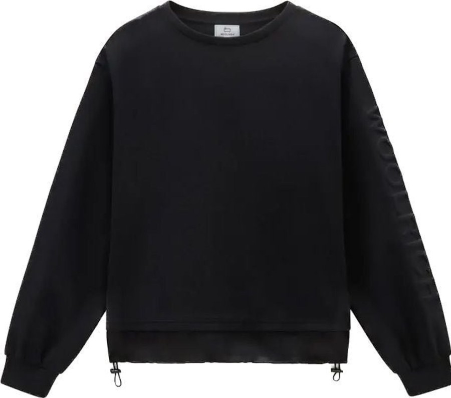 Dames Woolrich | Woolrich Mix Media 3D Logo Sweater Black Zwart