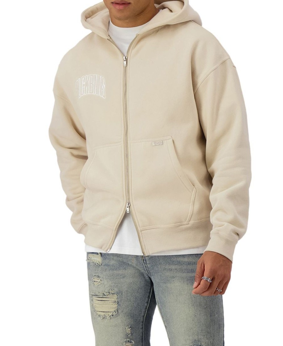 Heren Black Bananas | Black Bananas Arch Zip Hoody Beige