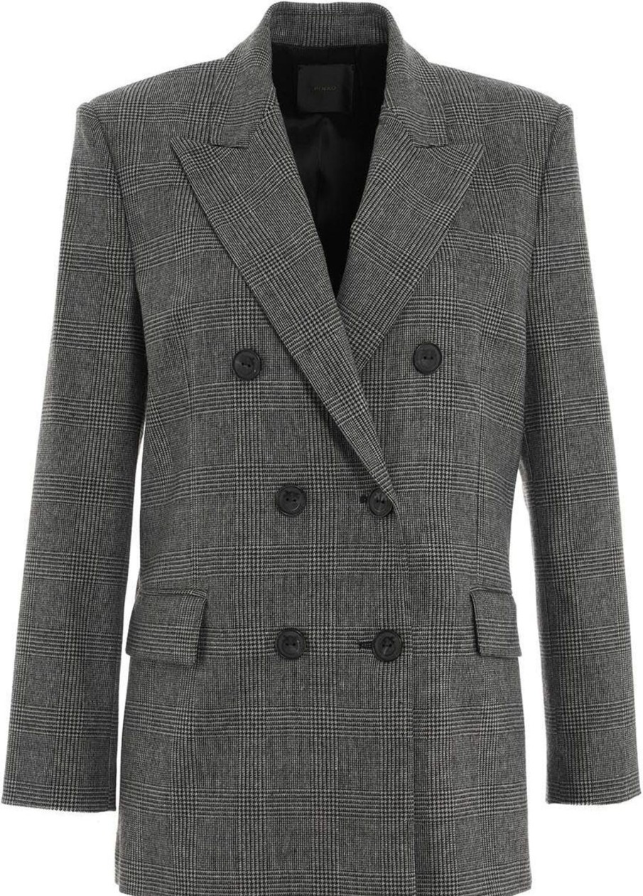 Dames Pinko | Pinko Houndstooth Pattern Blazer Zwart