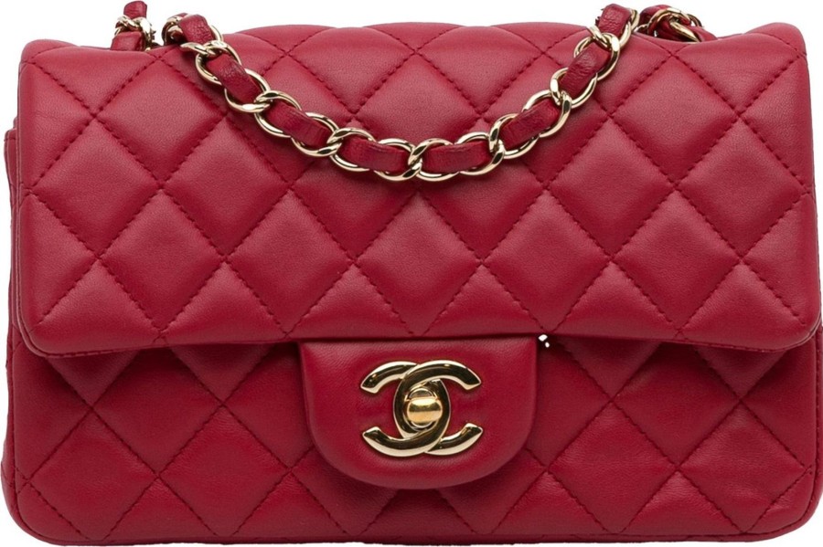 Dames Chanel | Chanel Mini Classic Lambskin Rectangular Single Flap Rood