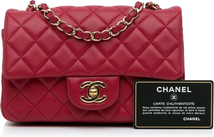 Dames Chanel | Chanel Mini Classic Lambskin Rectangular Single Flap Rood