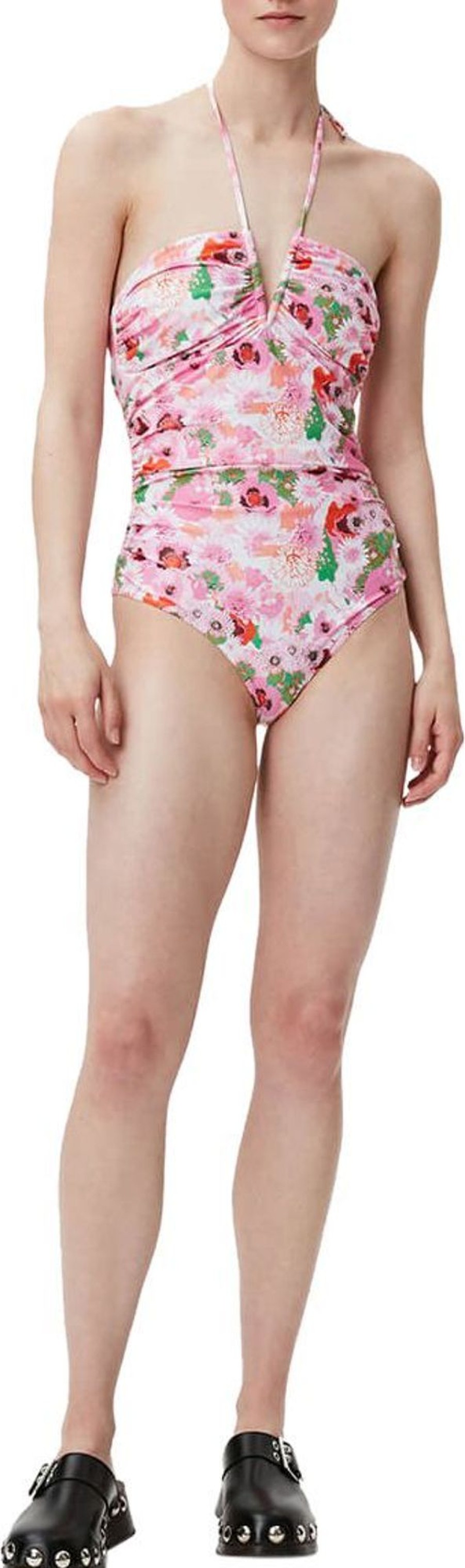 Heren Ganni | Ganni Pink Floral Swimsuit Pink Roze